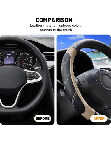 Funda de Volante Zpana 15" Beige de Cuero Antideslizante