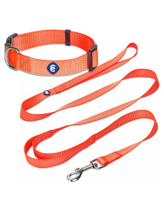 Conjunto Collar y Correa Doble Mango Blueberry Pet Mediano Naranja