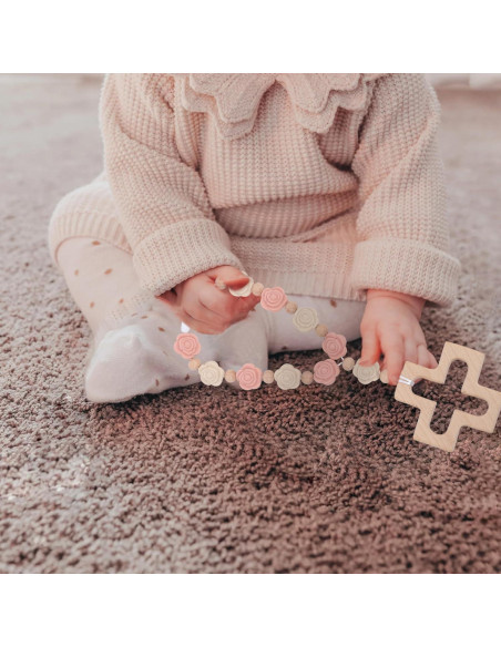 Rosario de Silicona Rosa YOUAME con Cruz de Madera para Bautizo