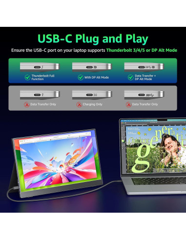 Monitor Portátil Kksmart 15.6" FHD 1080P USB-C HDMI