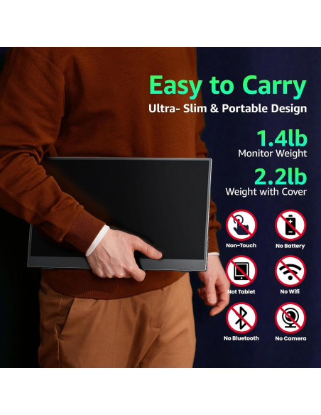Monitor Portátil Kksmart 15.6" FHD 1080P USB-C HDMI