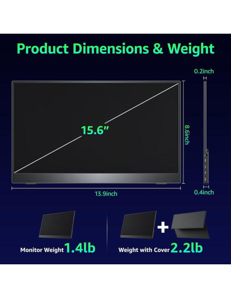 Monitor Portátil Kksmart 15.6" FHD 1080P USB-C HDMI