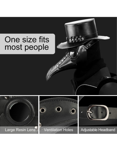 Máscara de Doctor de Plaga Steampunk Azurtis - Cuero PU Negro