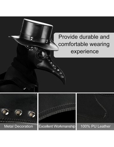 Máscara de Doctor de Plaga Steampunk Azurtis - Cuero PU Negro
