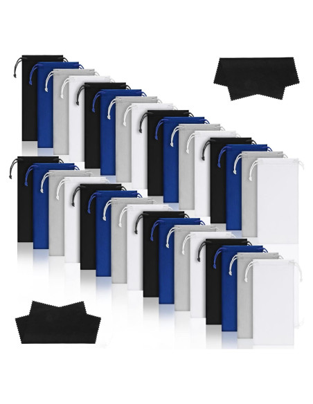 100 Fundas de Microfibra para Gafas + 2 Paños de Limpieza