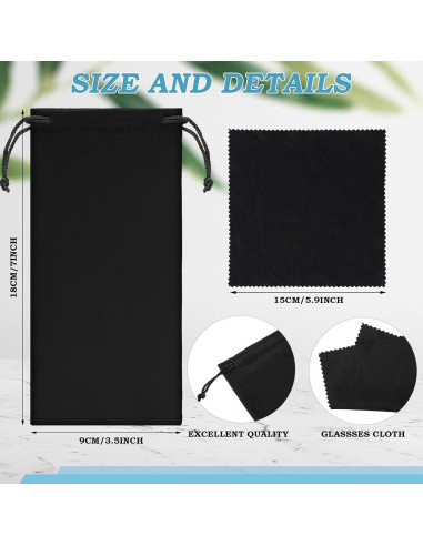 100 Fundas de Microfibra para Gafas + 2 Paños de Limpieza