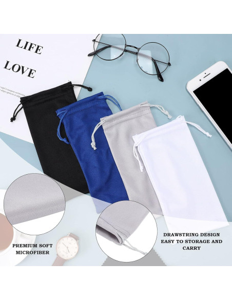 100 Fundas de Microfibra para Gafas + 2 Paños de Limpieza
