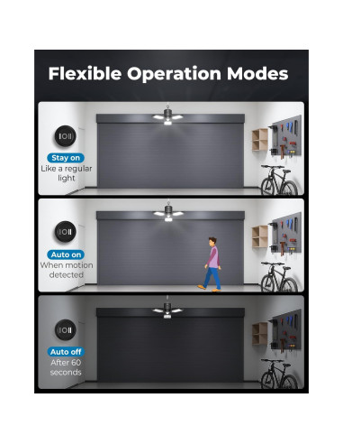Luz de Garaje LED Toberich 8000LM Sensor de Movimiento 3 Modos