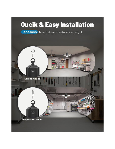 Luz de Garaje LED Toberich 8000LM Sensor de Movimiento 3 Modos