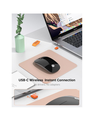 RAPIQUE R306C Ratón Inalámbrico USB-C Silencioso Negro