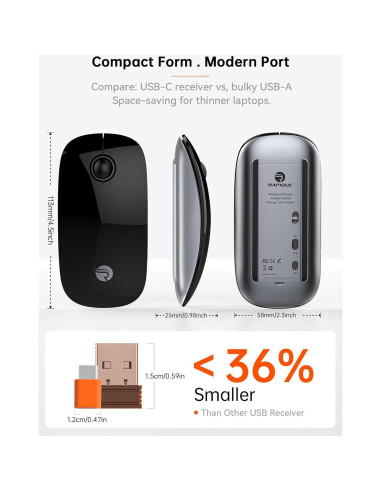 RAPIQUE R306C Ratón Inalámbrico USB-C Silencioso Negro