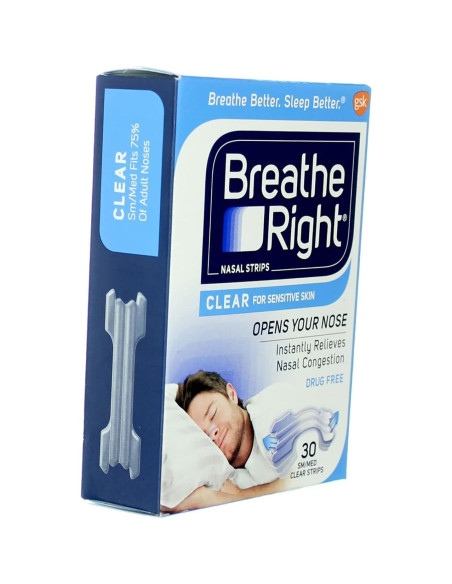 Tiras Nasales Breathe Right Transparentes Pequeñas 30 Unidades