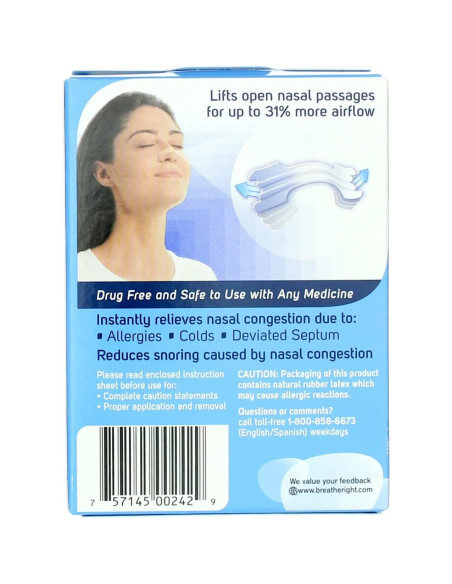 Tiras Nasales Breathe Right Transparentes Pequeñas 30 Unidades