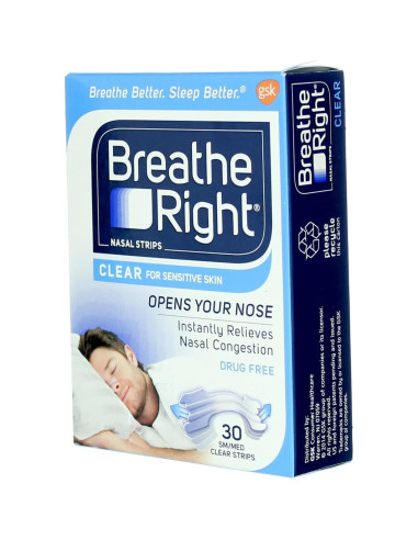 Tiras Nasales Breathe Right Transparentes Pequeñas 30 Unidades