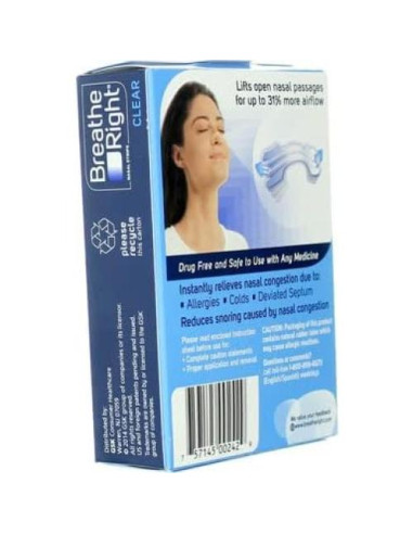 Tiras Nasales Breathe Right Transparentes Pequeñas 30 Unidades