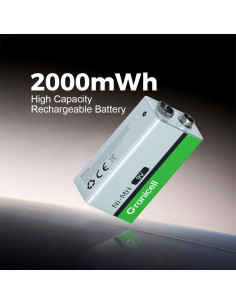 Paquete de 4 Baterías Recargables 9V NiMH 2000mWh ZHUHAI 2