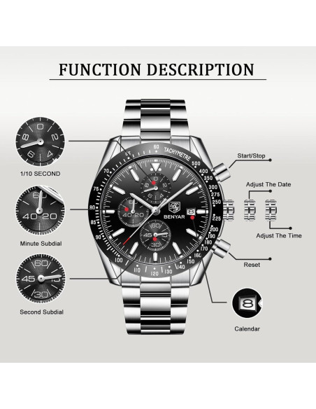 Reloj Cronógrafo de Cuarzo BENYAR BY-5140 Negro 30M Impermeable