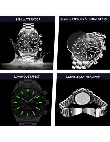 Reloj Cronógrafo de Cuarzo BENYAR BY-5140 Negro 30M Impermeable