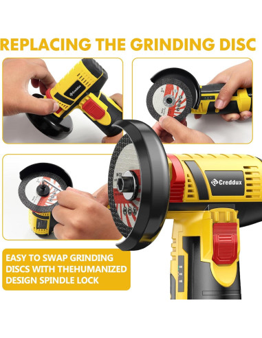 Amoladora Angular Inalámbrica Creddux 3" 16.8V 2000mAh Amarillo