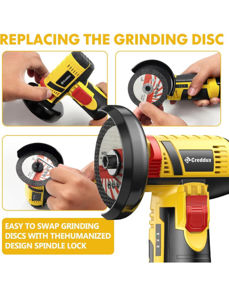 Amoladora Angular Inalámbrica Creddux 3" 16.8V 2000mAh Amarillo
