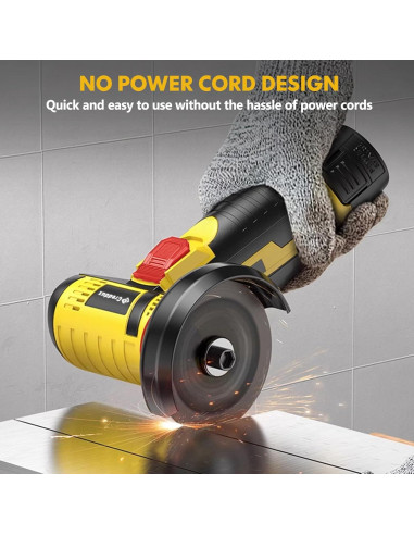 Amoladora Angular Inalámbrica Creddux 3" 16.8V 2000mAh Amarillo