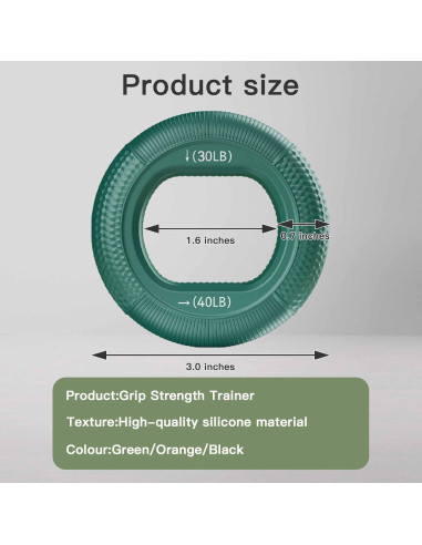 Entrenador de Fuerza de Agarre AIKESIWAY - 3 Anillos Silicona 30-80lbs