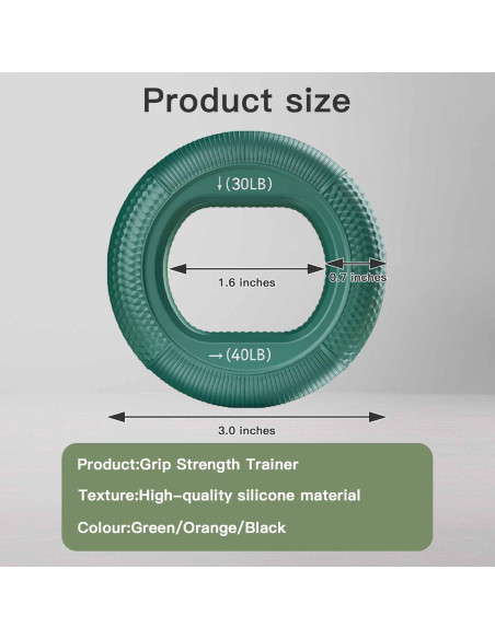 Entrenador de Fuerza de Agarre AIKESIWAY - 3 Anillos Silicona 30-80lbs