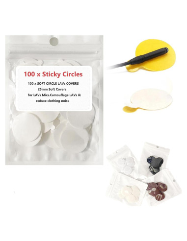 100 Círculos Adhesivos Suaves para Micrófonos Lavalier - 25mm