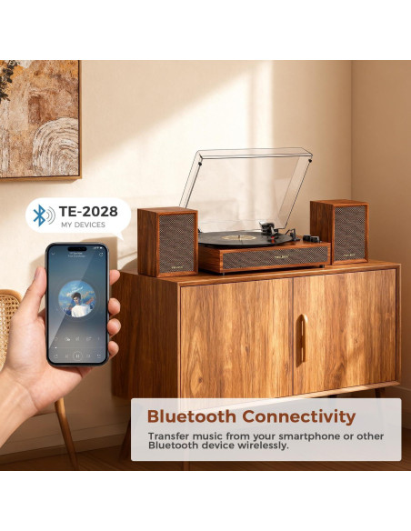 Reproductor de Vinilo TANLANIN SON1-TE-2028BR con Altavoces Externos