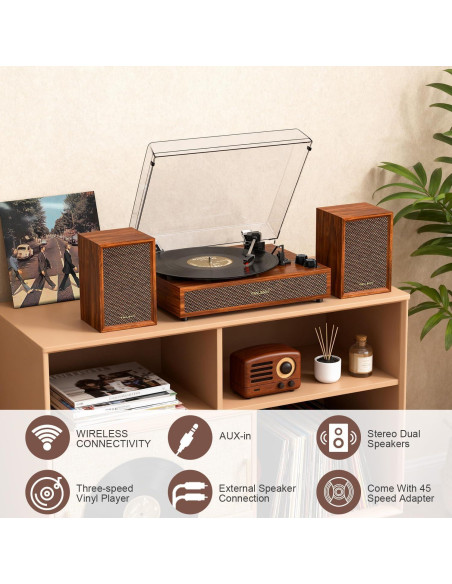 Reproductor de Vinilo TANLANIN SON1-TE-2028BR con Altavoces Externos