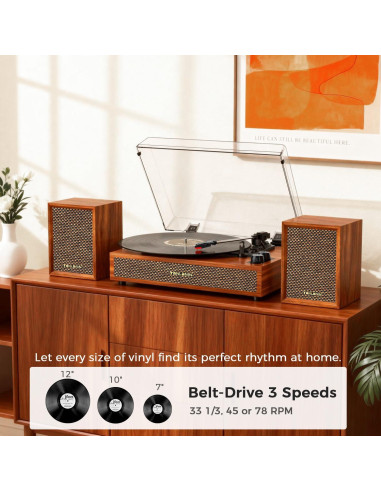 Reproductor de Vinilo TANLANIN SON1-TE-2028BR con Altavoces Externos