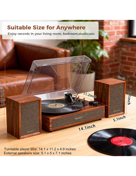 Reproductor de Vinilo TANLANIN SON1-TE-2028BR con Altavoces Externos