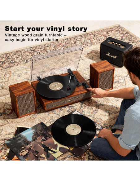 Reproductor de Vinilo TANLANIN SON1-TE-2028BR con Altavoces Externos