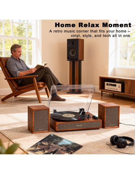 Reproductor de Vinilo TANLANIN SON1-TE-2028BR con Altavoces Externos