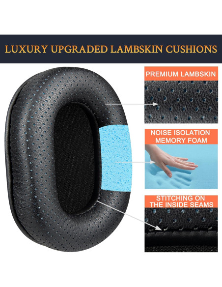 Almohadillas de Piel de Cordero SOULWIT para Auriculares Audio Technica M50X M40X M30X - Negro