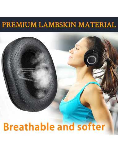 Almohadillas de Piel de Cordero SOULWIT para Auriculares Audio Technica M50X M40X M30X - Negro