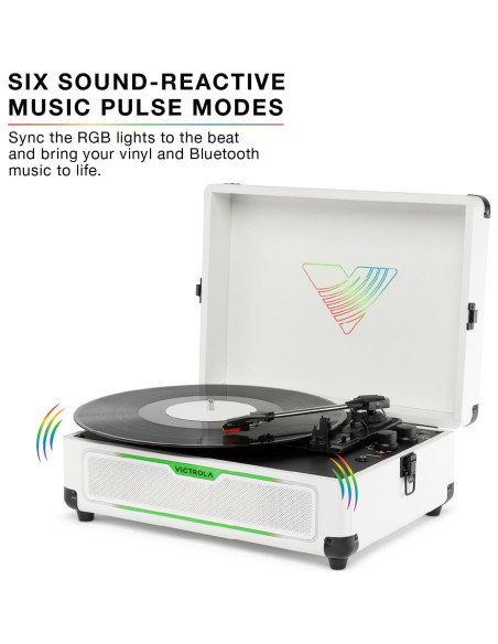 Reproductor de Discos Victrola Journey Glow - Bluetooth, RGB, Blanco