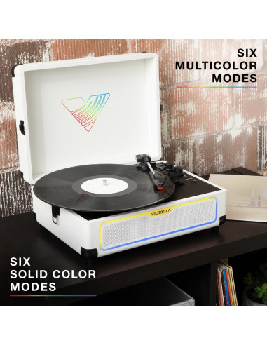 Reproductor de Discos Victrola Journey Glow - Bluetooth, RGB, Blanco