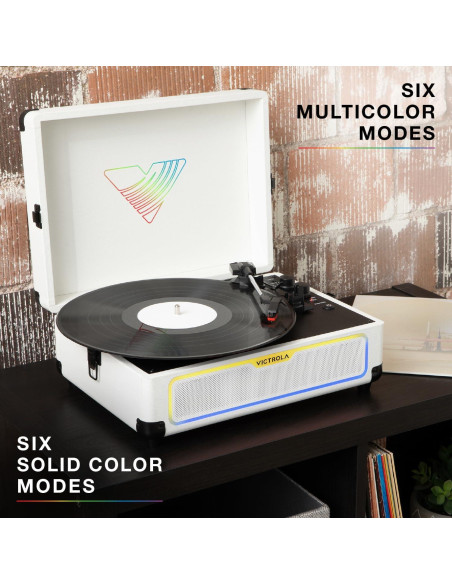 Reproductor de Discos Victrola Journey Glow - Bluetooth, RGB, Blanco
