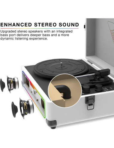 Reproductor de Discos Victrola Journey Glow - Bluetooth, RGB, Blanco