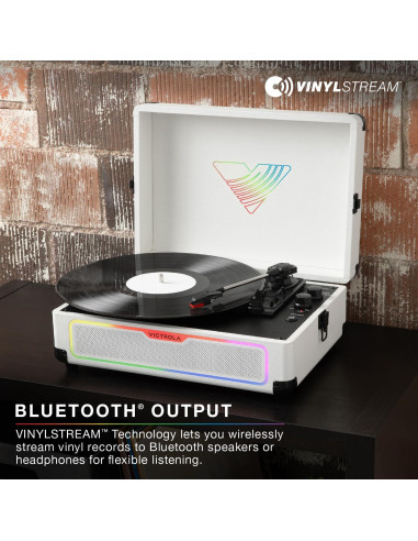 Reproductor de Discos Victrola Journey Glow - Bluetooth, RGB, Blanco