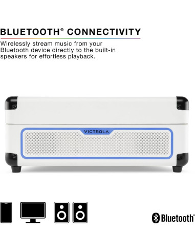 Reproductor de Discos Victrola Journey Glow - Bluetooth, RGB, Blanco