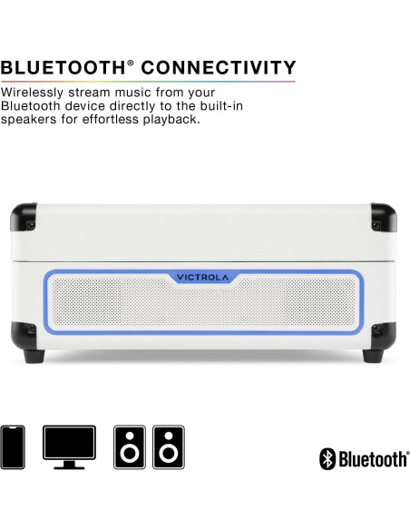 Reproductor de Discos Victrola Journey Glow - Bluetooth, RGB, Blanco