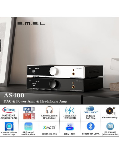 Amplificador de Potencia SMSL AS400 165W 2.1 Canal DAC USB