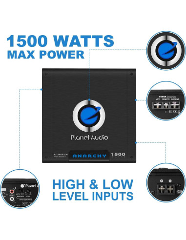 Amplificador Monobloque Planet Audio AC1500.1M 1500W Clase A/B