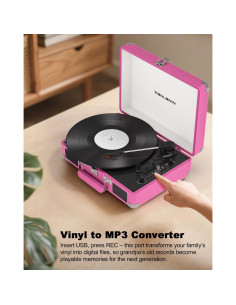 Reproductor de Vinilo Bluetooth TANLANIN TE-2021RD Rosa 3 Velocidades 2