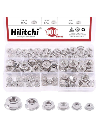 Hilitchi 100 Pcs Tuercas de Bloqueo Hexagonales Acero Inoxidable 304
