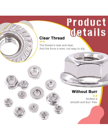 Hilitchi 100 Pcs Tuercas de Bloqueo Hexagonales Acero Inoxidable 304