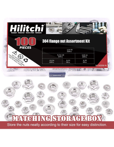 Hilitchi 100 Pcs Tuercas de Bloqueo Hexagonales Acero Inoxidable 304
