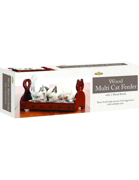 Comedero Múltiple de Madera Etna TT con 3 Tazones de Acero